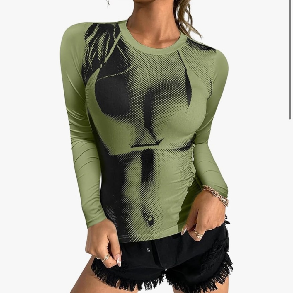 Y2K Green & Black Graphic Top